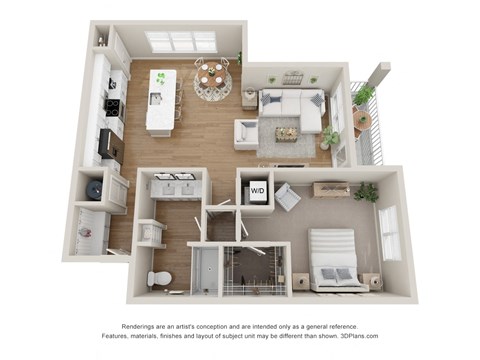 Floor plan for 1 bed, 1 bath, 980 sqft